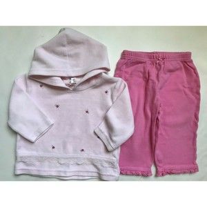 Girl's Size 9M 6-9 Months Two Piece Pink Velour Floral Hooded Top & Carters Pant